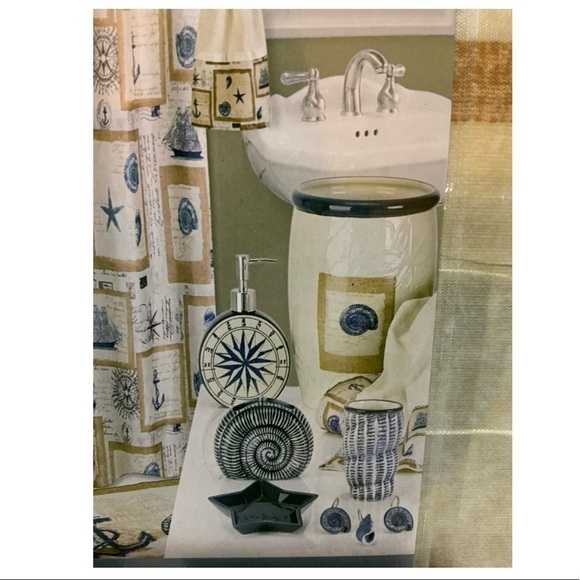 Nautical Seashell Beach Fabric Shower Curtain Beige Blue Popular Bath 70x72” NEW - Picture 6 of 14
